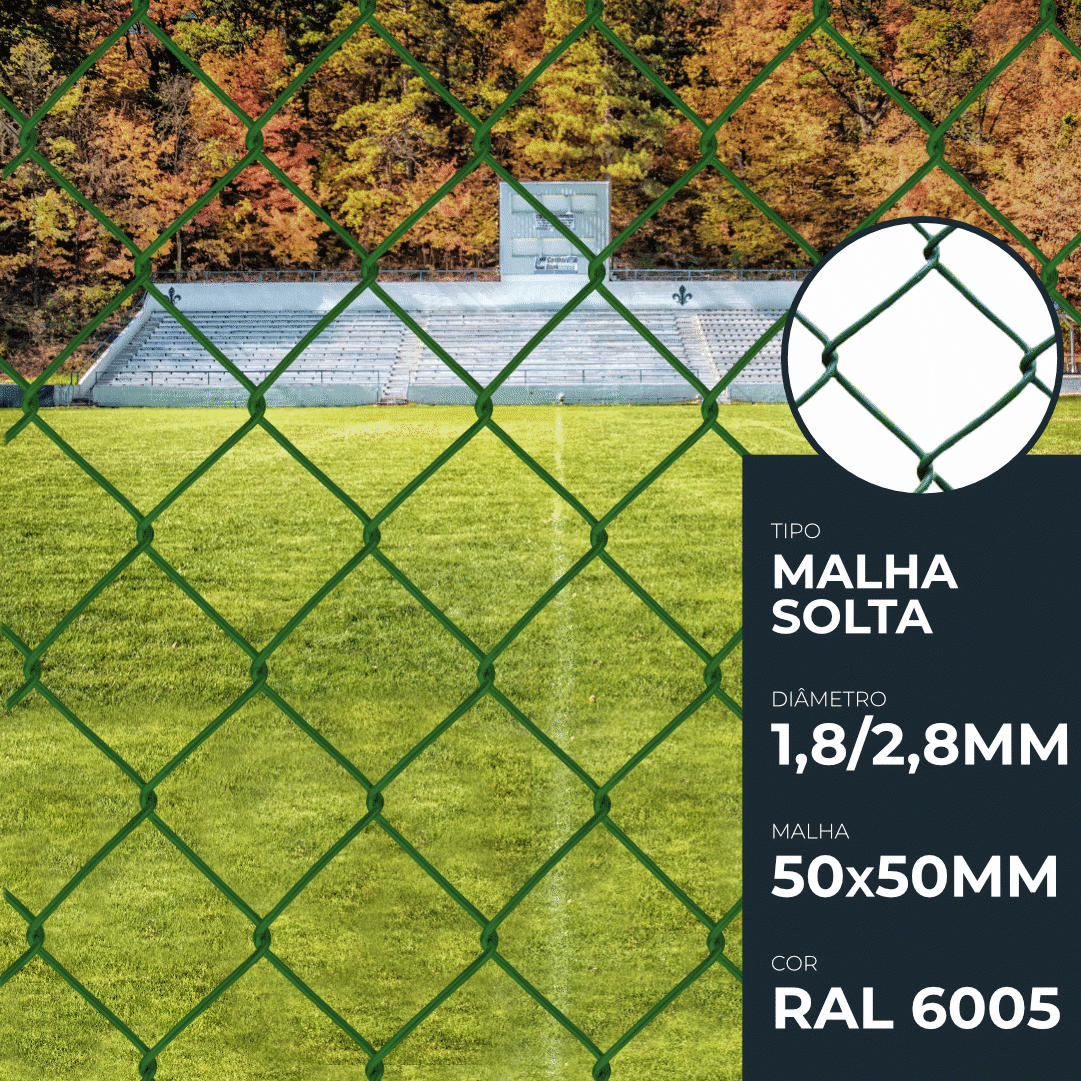 Rede Malha Solta Plastificada Malha 50 1,8/2,8MM Verde RAL6005  - 1,25MTx25MT