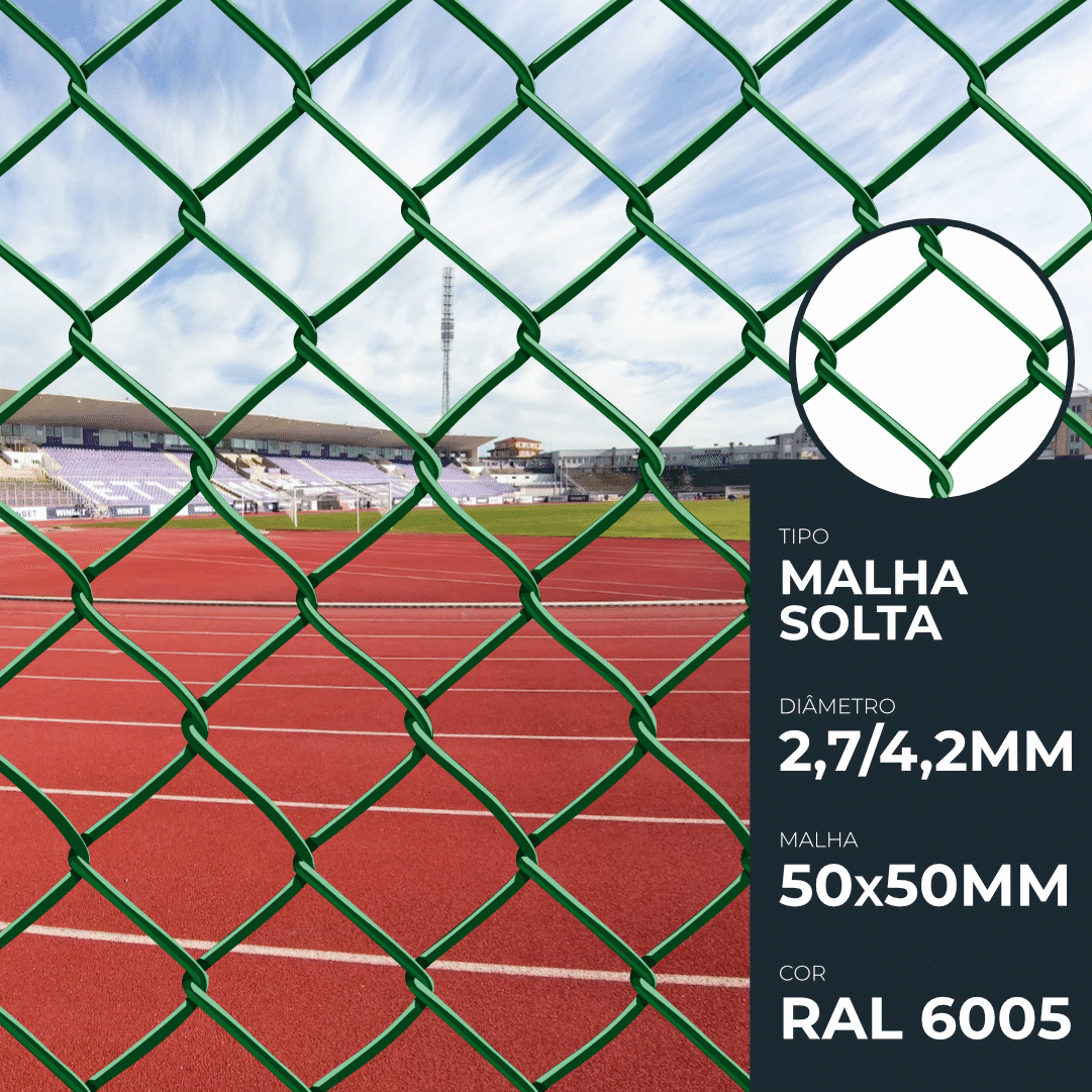 Rede Malha Solta Plastificada Malha 50 2,7/4,2MM Verde RAL6005 -  1,50MTx20MT