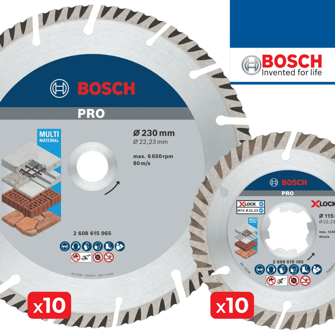 10 Discos Diamante Bosch Standard Universal 230MM + 10 Discos X-Lock 115MM - 20UNI