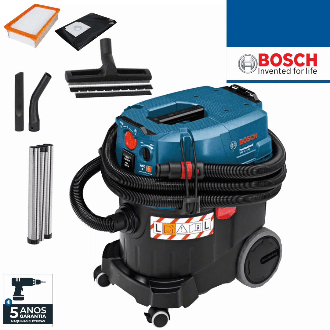 Aspirador Elétrico Bosch Profissional GAS 35 L AFC  c/ Limpeza Automática do Filtro - 35L (06019C3200)