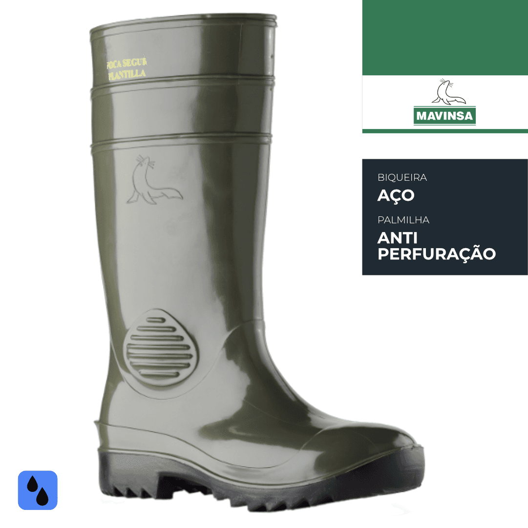 Bota Borracha PVC Verde c/ Proteção