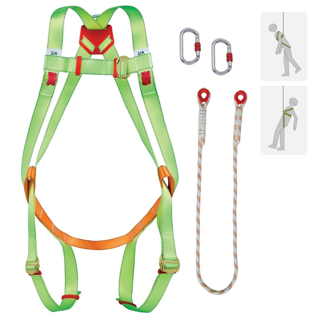 Arnês Antiqueda Dorsal e Frontal + Corda 1,50MT + Mosquetões (EPI 301/4)
