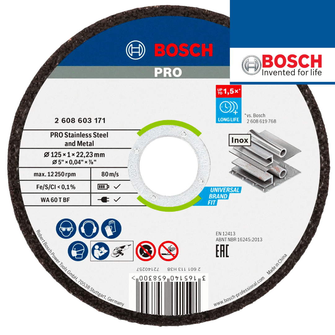 Disco Bosch Corte Rápido Standard p/ Inox 125MMx1MM (2608603171)