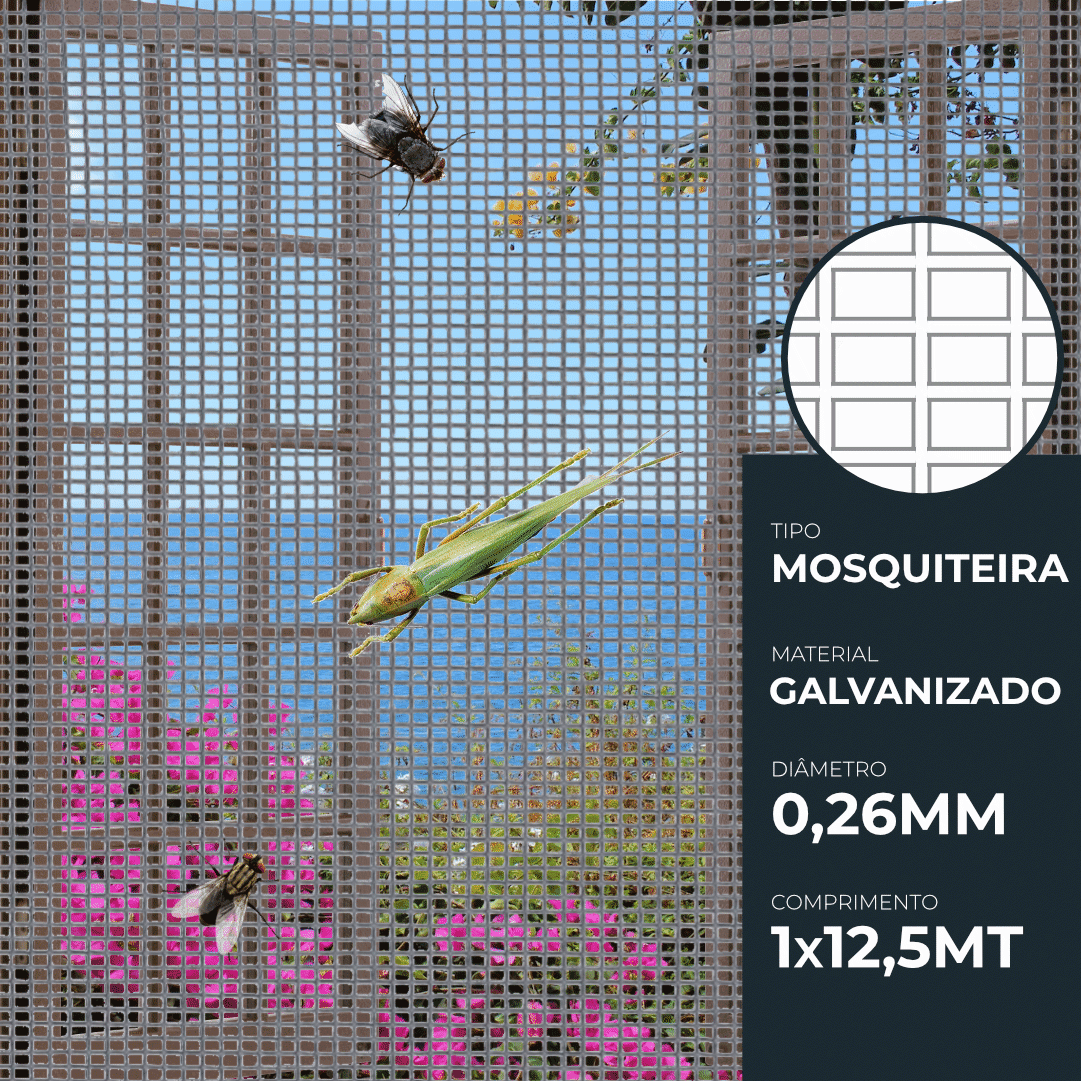 Rede Mosquiteira Galvanizada - 1,00MTx12,5MT