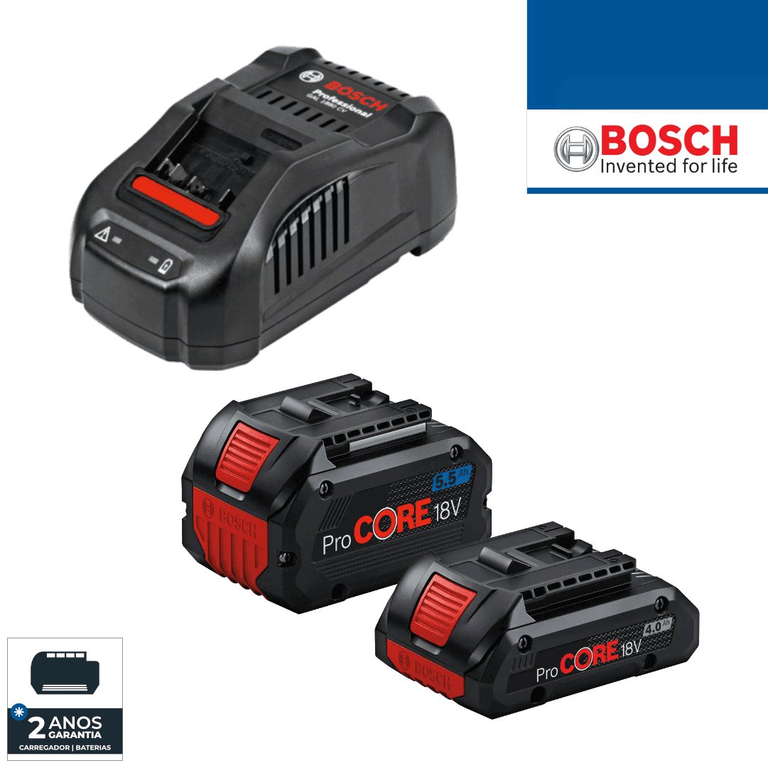 Bateria Bosch Profissional ProCore 4.0Ah + Bateria Procore 18V 5.5Ah + 1 Carregador GAL 1880 CV (1600A0214A)