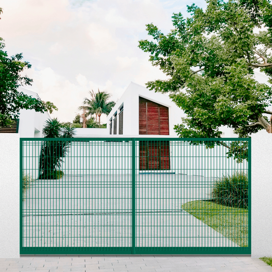 Portão LH Correr Verde c/ Postes Chumbar e Acessórios - 4000x1500MM