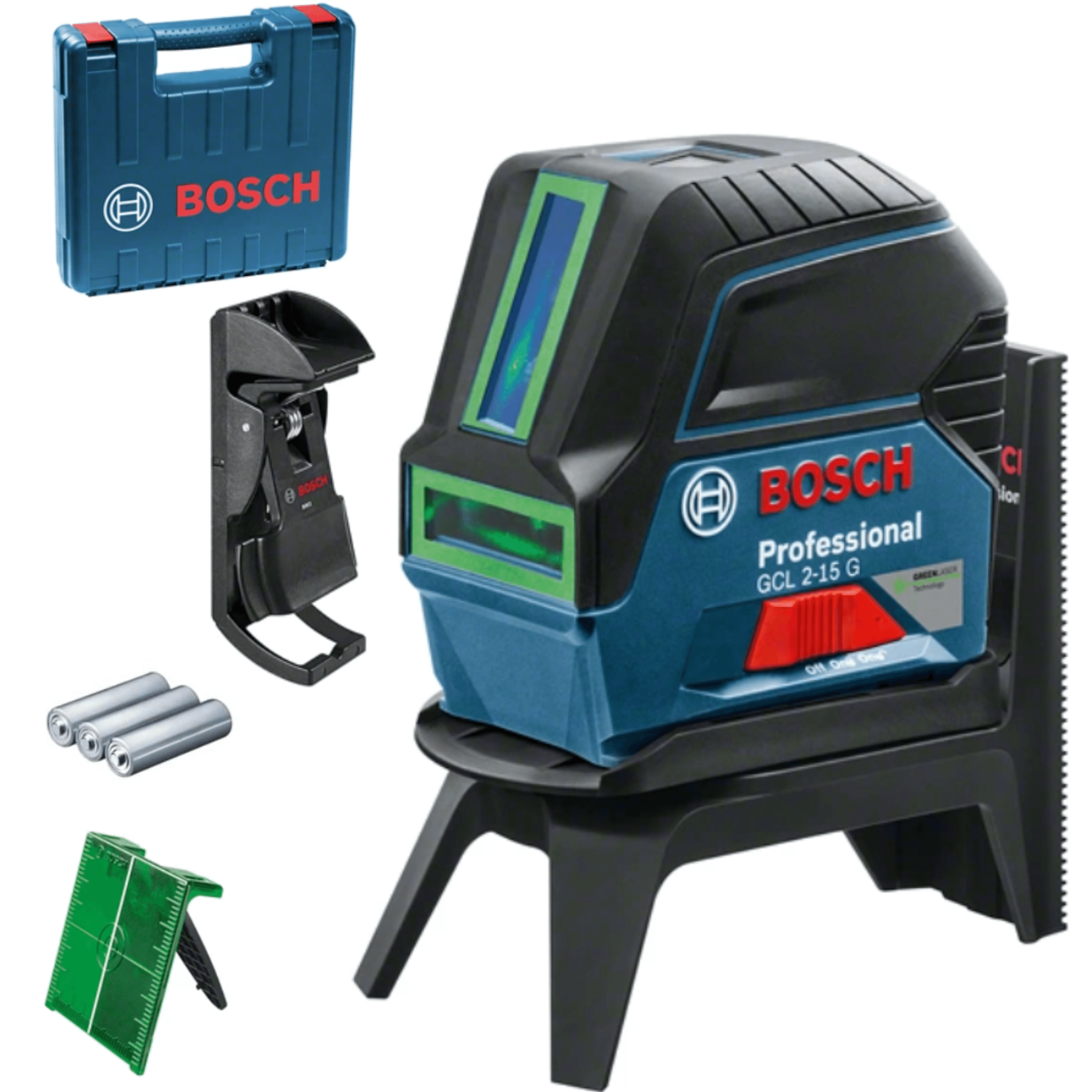 Nível Laser Combinado Bosch GCL 2-15 G + Suporte de Parede + Suporte Rotativo + Mala (0601066J00)