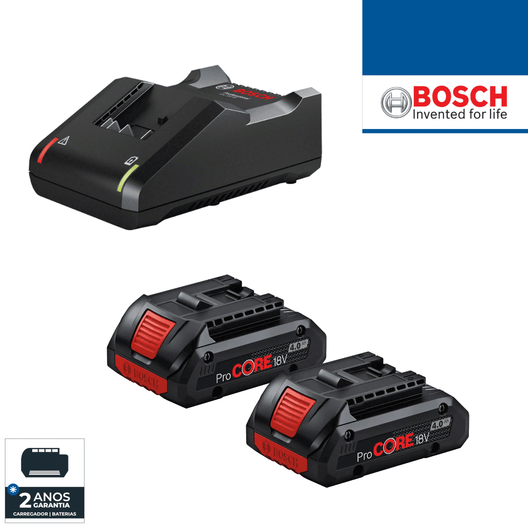 2 Baterias Bosch Profissional ProCore 18V 4.0Ah + 1 Carregador GAL 18V-40 (1600A01BA3)