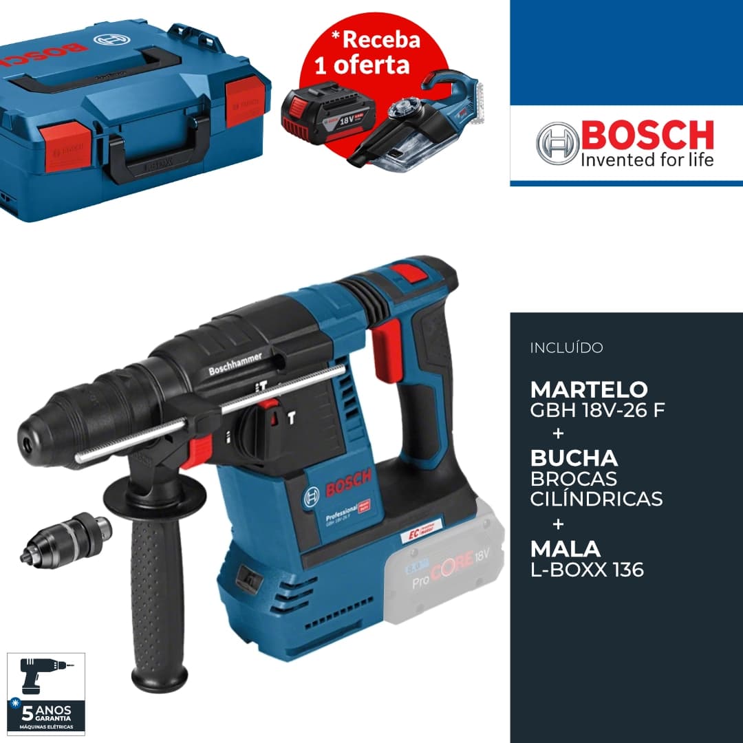 Martelo Perfurador Bosch Profissional SDS-Plus GBH 18V-26 F + Mala (0611910001)