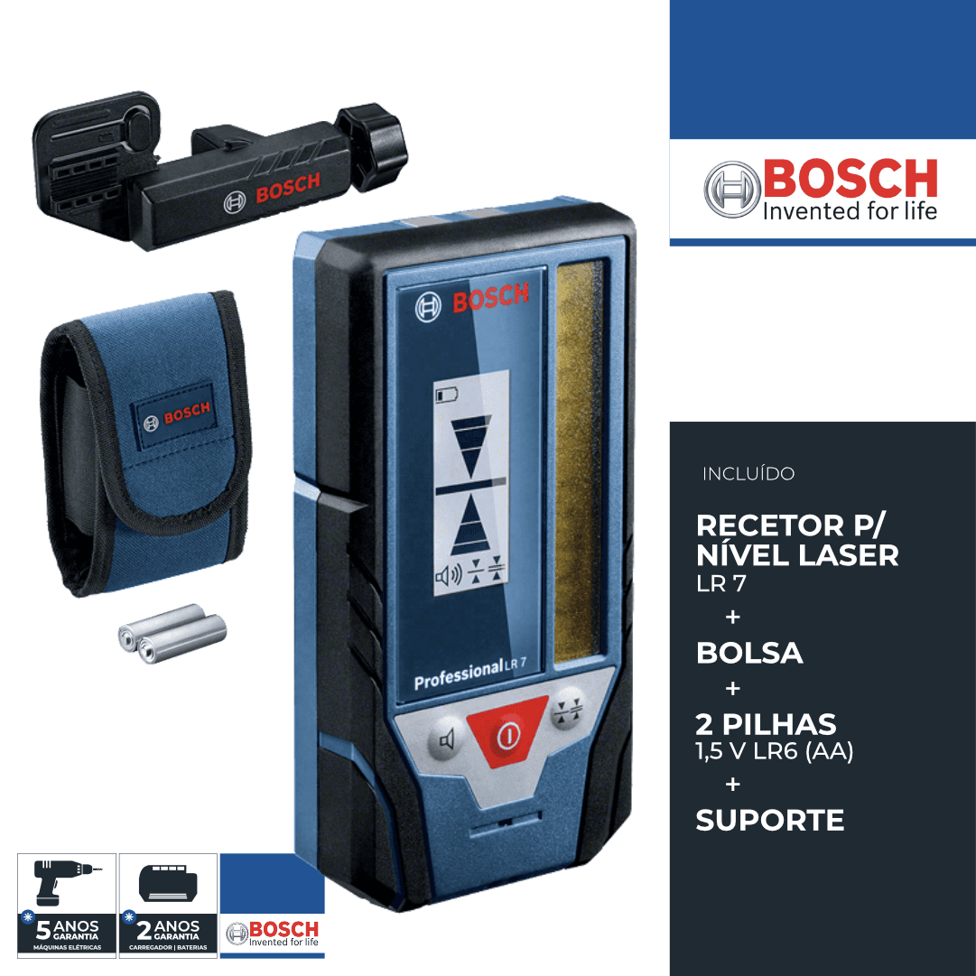 Recetor p/ Nível Laser Bosch LR7 + Suporte + Bolsa (0601069J00)