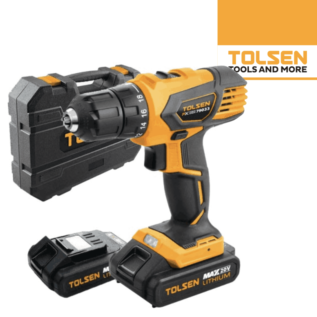 Aparafusadora Tolsen 20V + 2 Baterias 2.0Ah + Carregador + Mala 