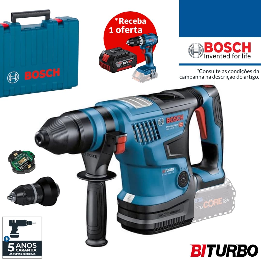 Martelo Perfurador Bateria Bosch Profissional GBH 18V-34 CF + Bucha SDS Plus + Mala (0611914001)