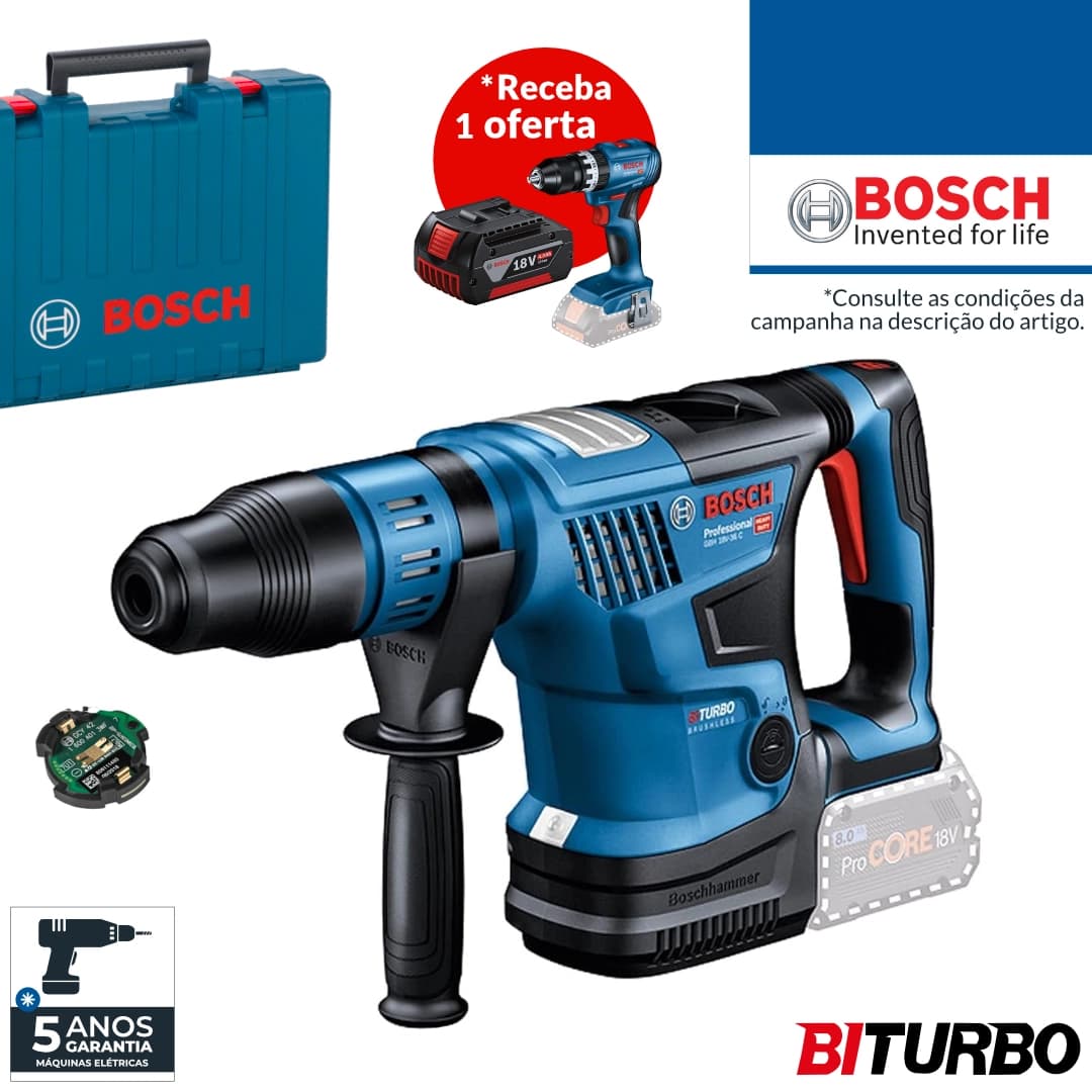 Martelo Perfurador Bateria Bosch Profissional SDS-Max GBH 18V-36 C + Mala (0611915001)