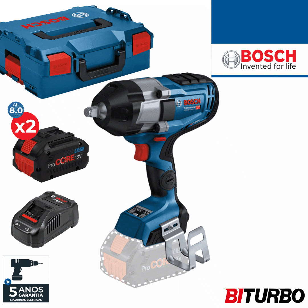 Chave Impacto Bosch Profissional GDS 18V-1000 + 2 Baterias ProCore 8.0Ah + Carregador + Mala (06019J8302)