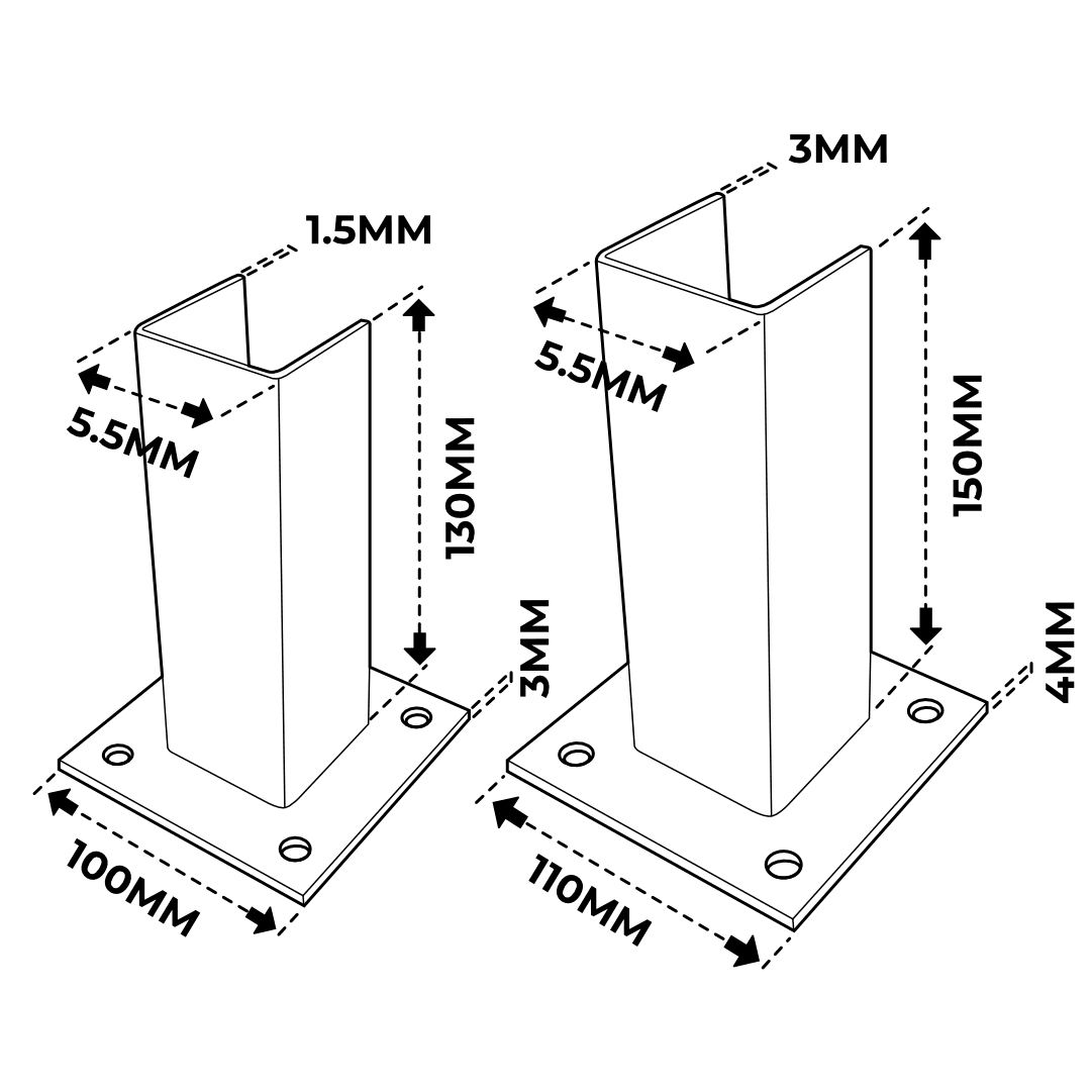 Base Metálica p/ Poste 60x60MM c/ Kit Fixação - Branca RAL9010