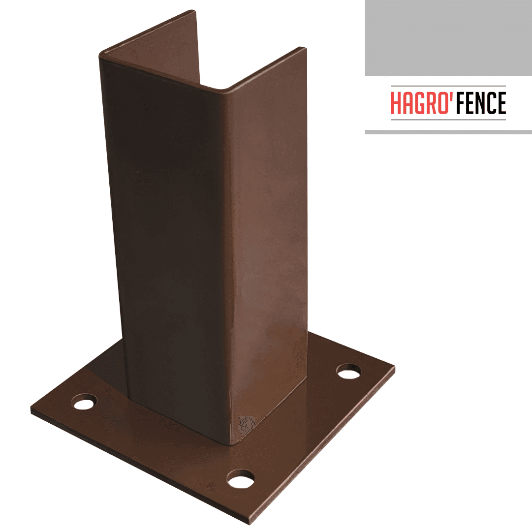 Base Metálica p/ Poste 60x60MM c/ Kit Fixação - Castanho RAL8017
