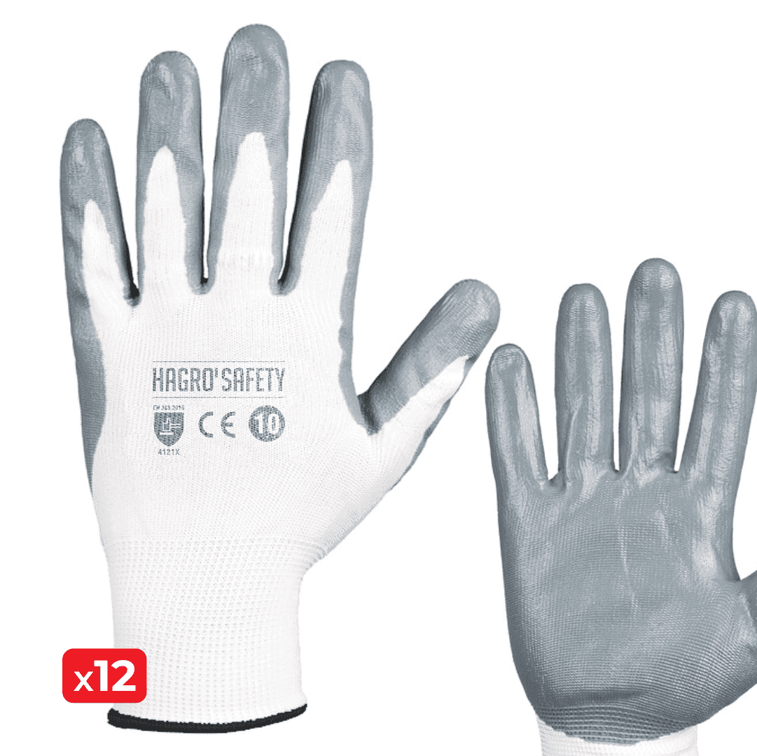 Luvas Hagro'Safety Nylon c/ Palma Nitrilo - 12PAR