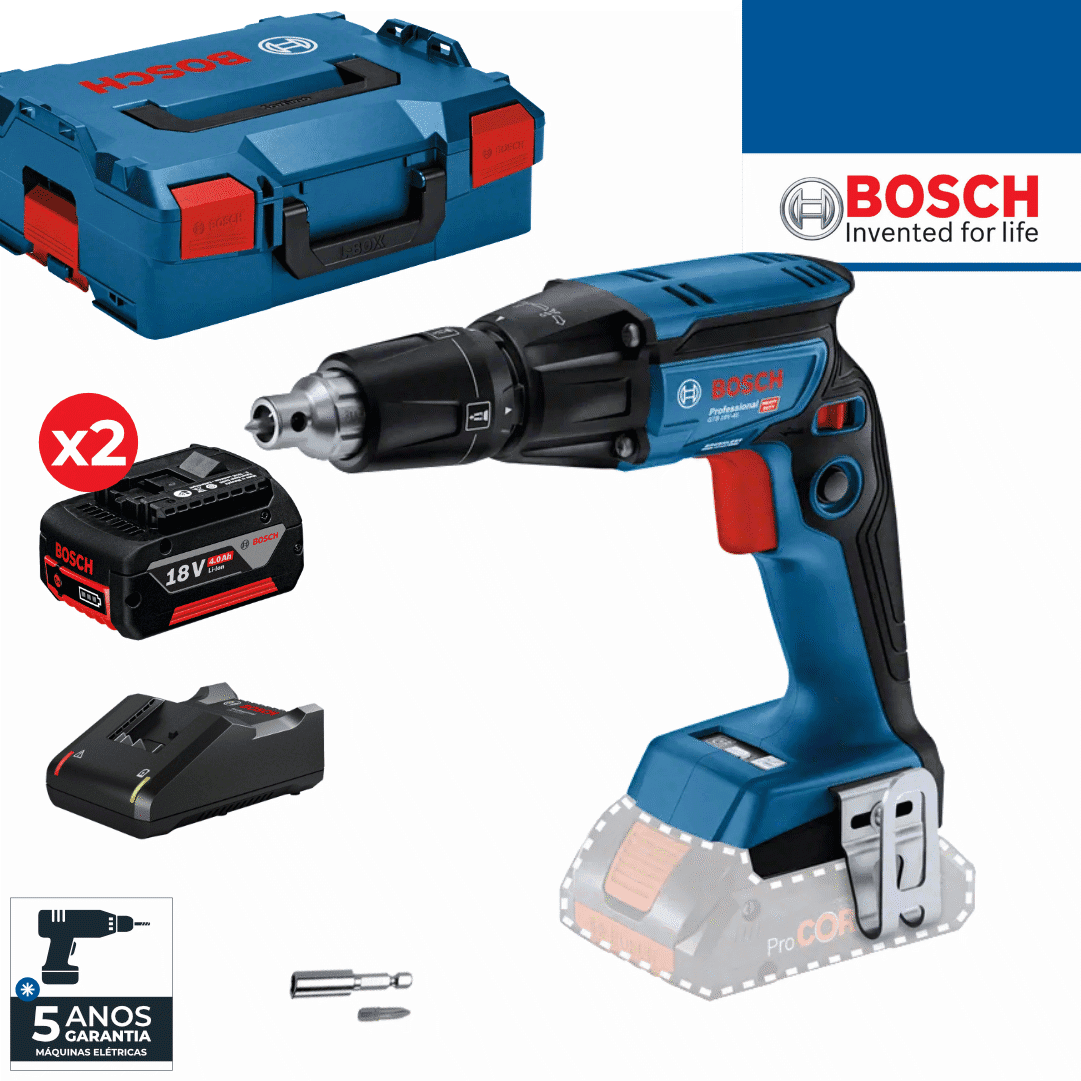 Aparafusadora p/ Gesso Cartonado Bosch Profissional GTB 18V-45 + 2 Baterias 4.0Ah + Carregador + Mala