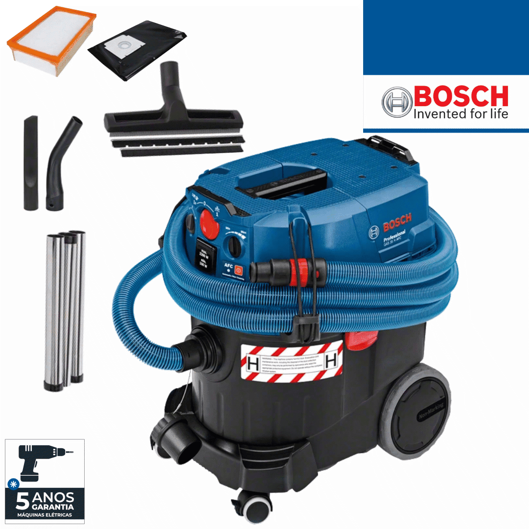 Aspirador Elétrico Bosch Profissional GAS 35 H AFC c/ Limpeza Automática do Filtro - 35L (06019C3600)