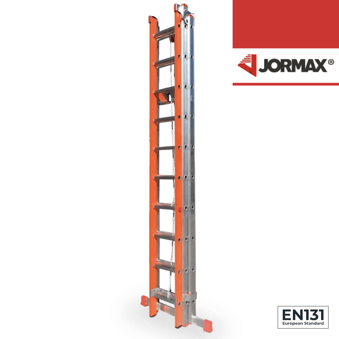 Escada Alumínio/Fibra Jormax Electrikal F3 Tripla c/ Corda 3x10 Degraus - 2.88+2.88+2.88MT