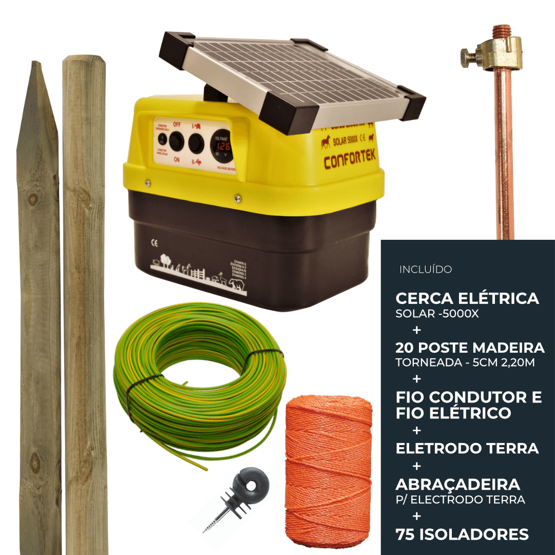 Cerca Eléctrica Confortek Solar 5000X c/ Kit Instalação p/ ~500MT