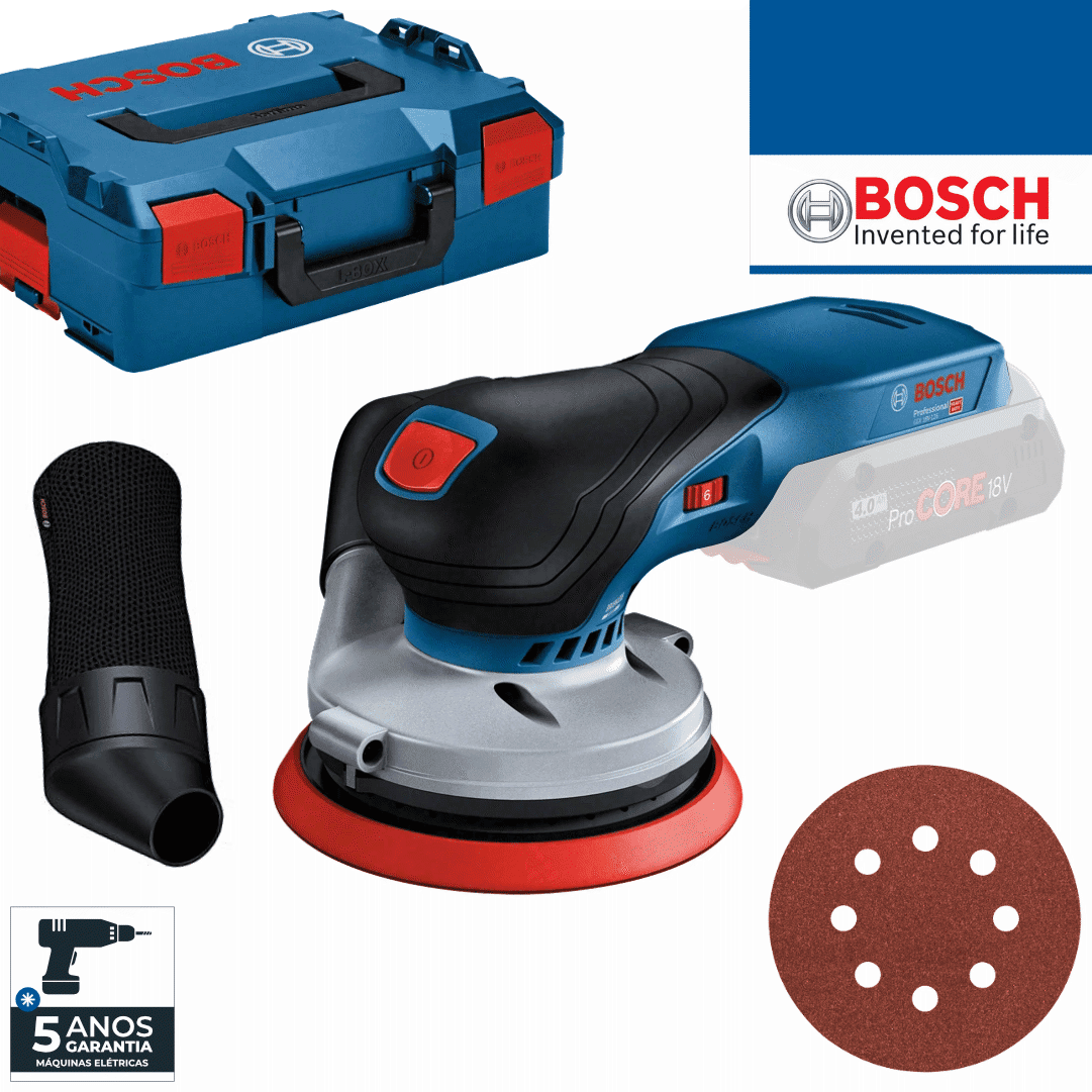 Lixadeira Excêntrica Bateria Bosch Profissional GEX 18V-125 + Saco de Pó + Mala (0601372200)