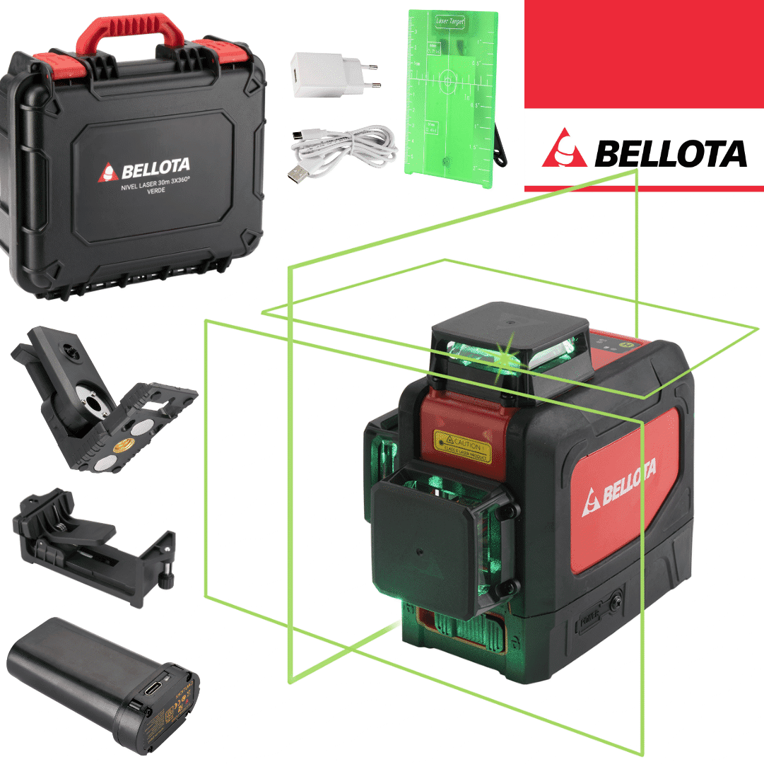 Nível Laser Bellota Linha Verde 30M 360º + Mala