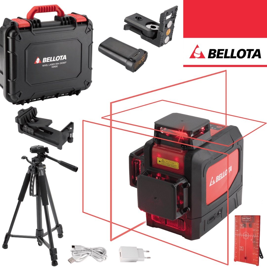 Nível Laser Bellota Linha Vermelha 30M 360º + Tripé + Mala