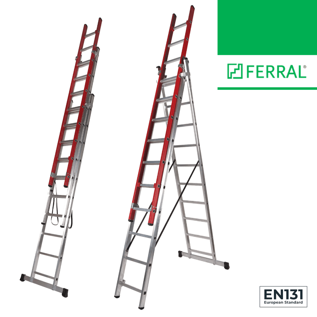 Escada Alumínio/Fibra Tripla Ferral Electra 3x10 Degraus - 2.88+2.88+2.88MT