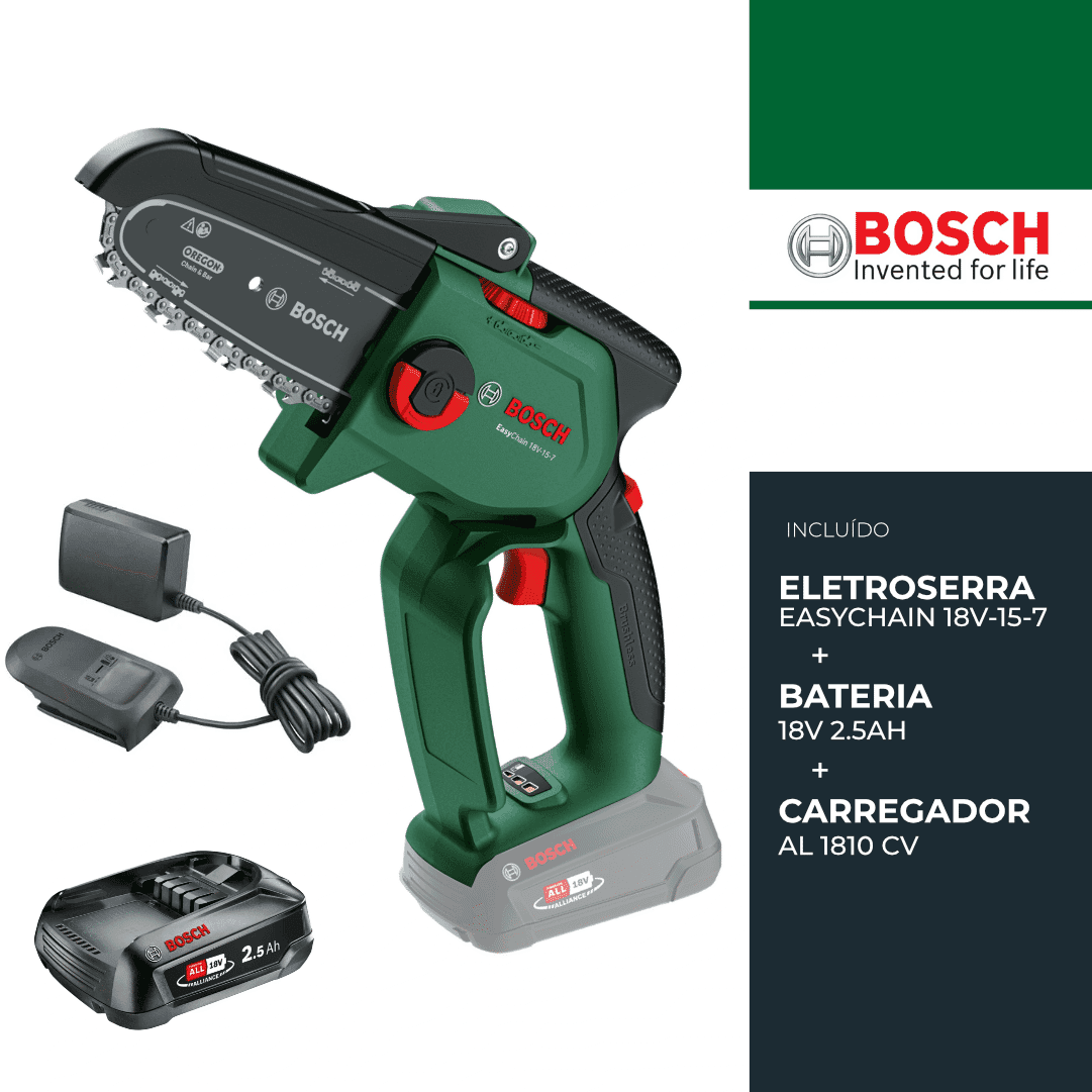 Mini Podadora Bosch EasyChain 18V-15-7 + Bateria 18V 2.5Ah + Carregador (06008B8900)