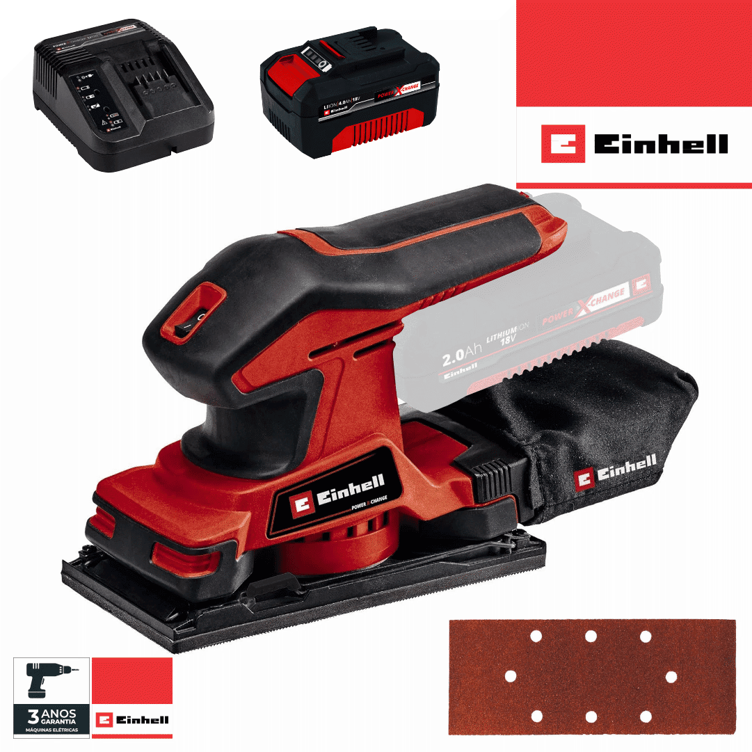 Lixadeira Orbital Einhell TC-OS 18/187 Li + Bateria 18V 4.0Ah + Carregador