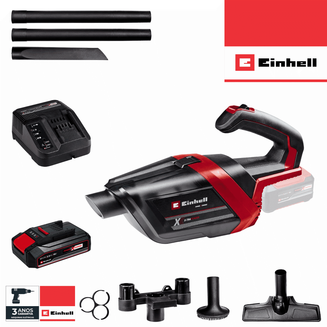 Aspirador de Mão Einhell TE-HV 18/06 Li - Solo + Bateria 18V 2.5Ah + Carregador