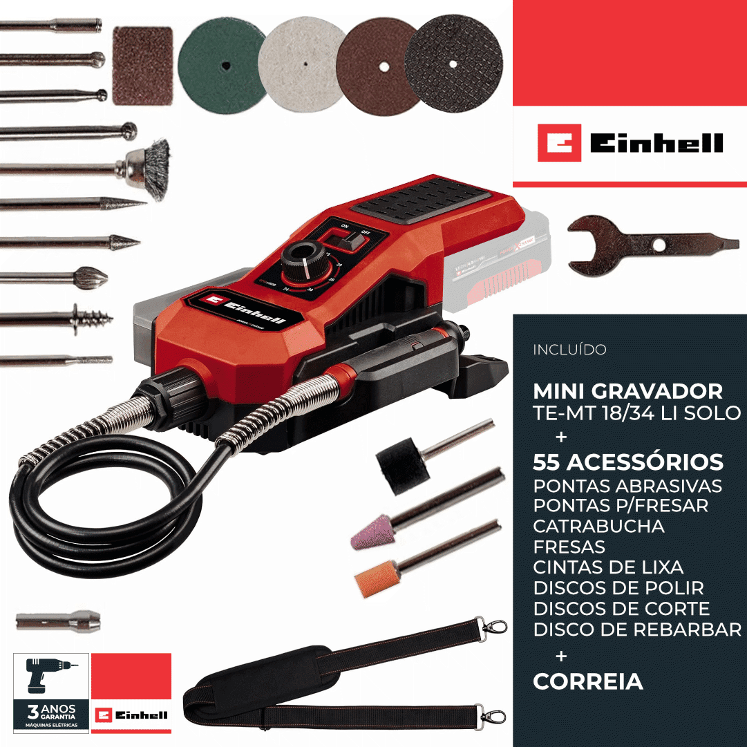 Mini Gravador Einhell TE-MT 18/34 Li - Solo + 55 Acessórios + Correia