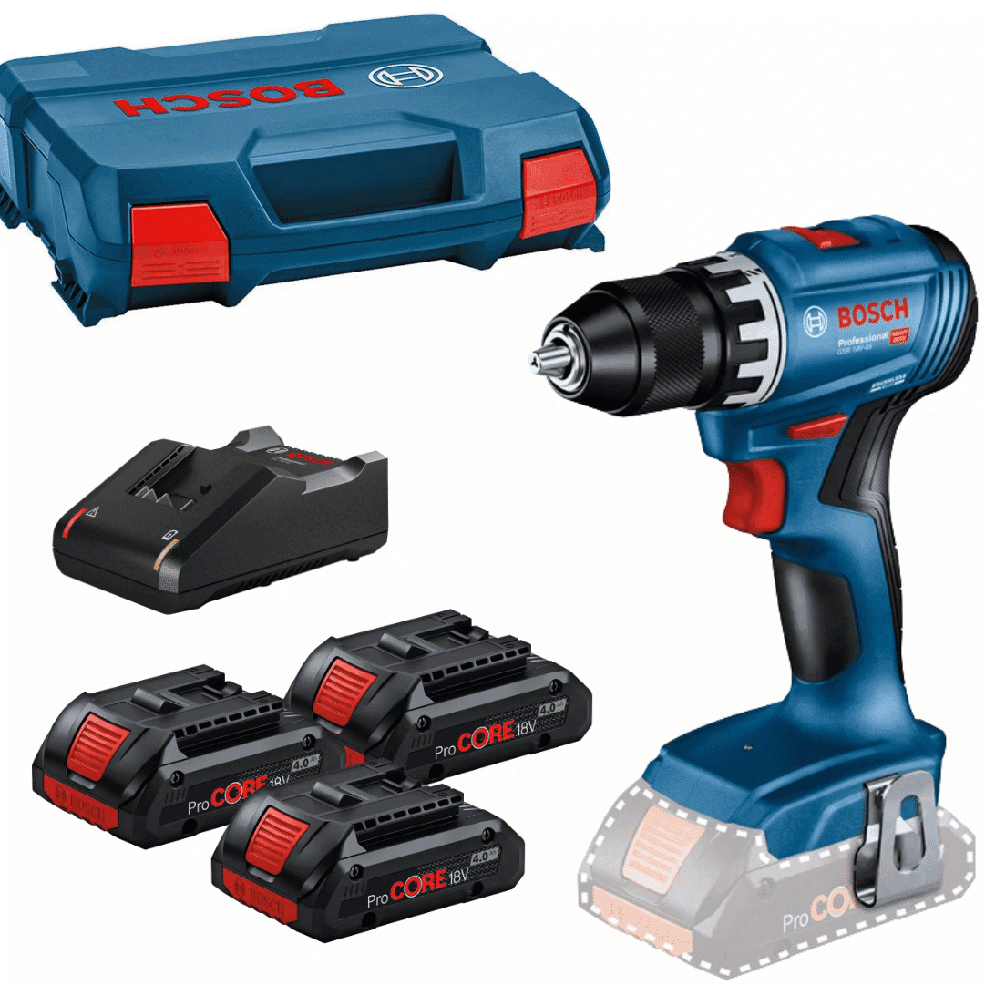 Aparafusadora Bosch Profissional GSR 18V-45 + 3 Baterias ProCore 18V 4.0Ah + Carregador + Mala (0615A5002N)