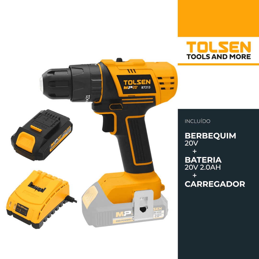 Berbequim Tolsen 20V + Bateria 2.0Ah + Carregador