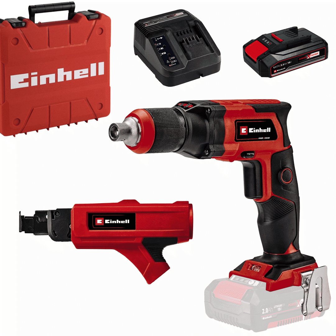 Aparafusadora Einhell p/ Gesso Cartonado TE-DY 18 Li + Auto Alimentador + Bateria 18V 2.5Ah + Carregador + Mala