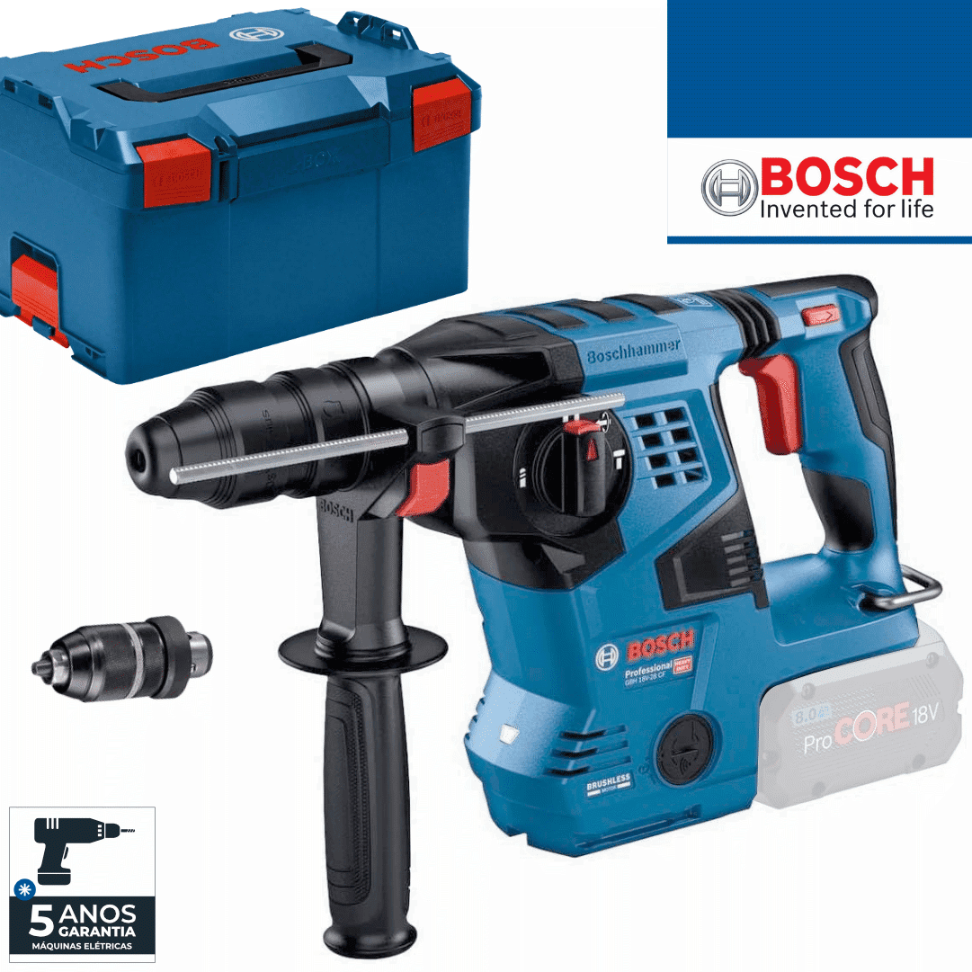 Martelo Perfurador Bateria Bosch Profissional GBH 18V-28 CF + Bucha SDS Plus + Mala (0611921001)
