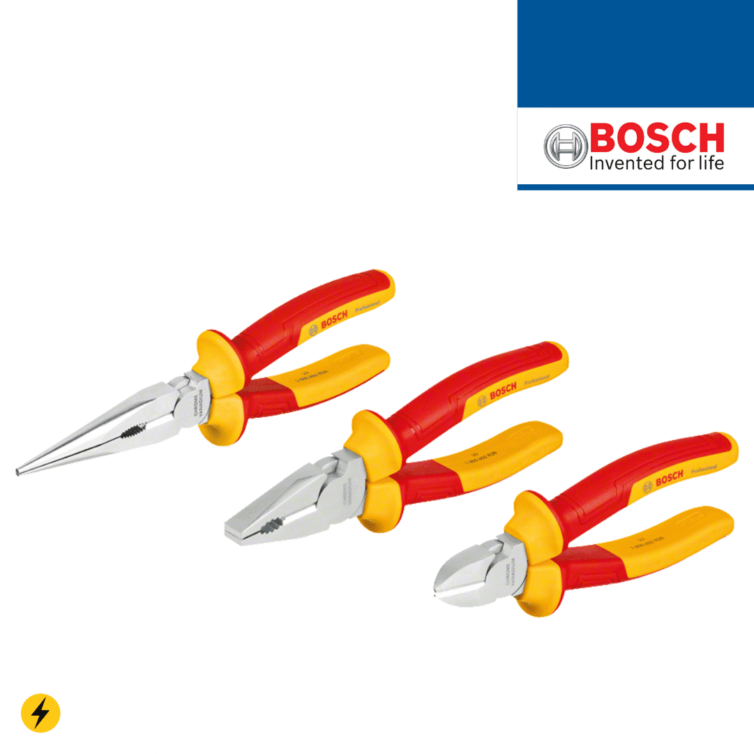 Jogo Bosch Alicate Corte Lateral + Alicate Pontas Direitas + Alicate Universal (1600A02NG0)