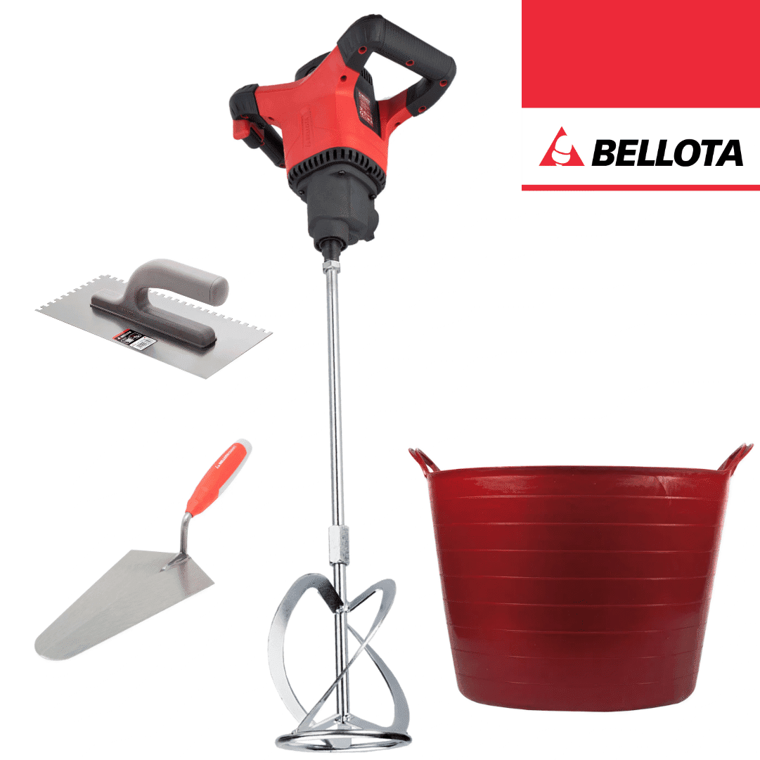 Kit Bellota Misturador M16 1600W + Caldeiro 42L + Pente 27CM 10MM + Colher Pedreiro