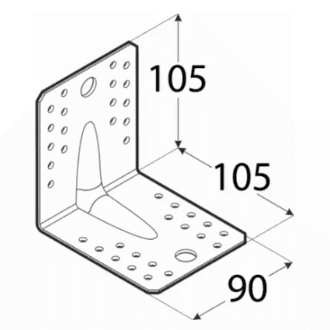Esquadro Zincado p/ Madeira - 105MMx105MMx90MMx2,5MM