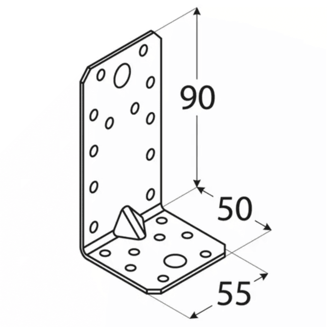 Esquadro Zincado Reforçado p/ Madeira - 90MMx50MMx55MMx1.5MM