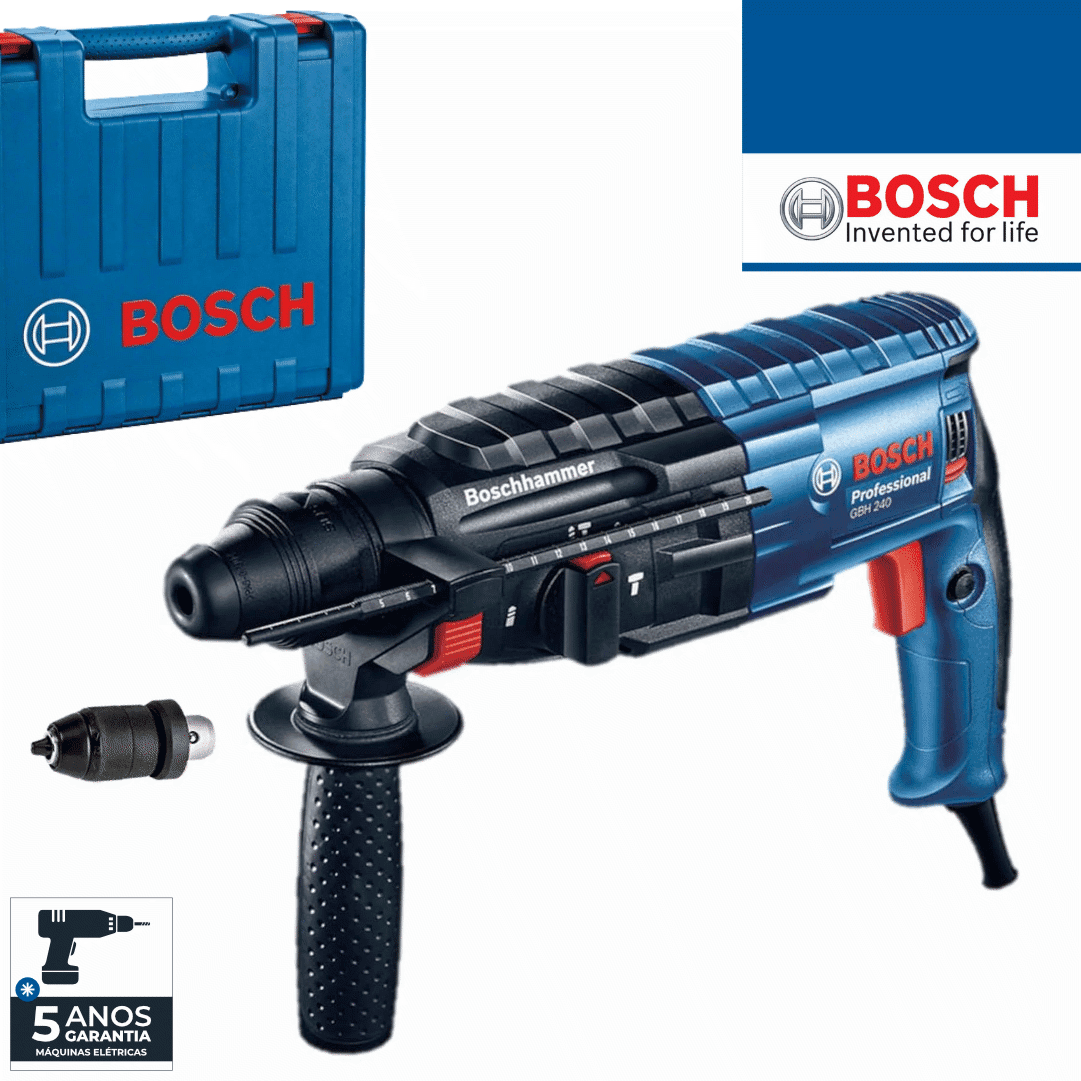 Martelo Perfurador Elétrico Bosch Profissional GBH 240 F + Bucha Aperto Rápido SDS Plus + Mala (0611273000)