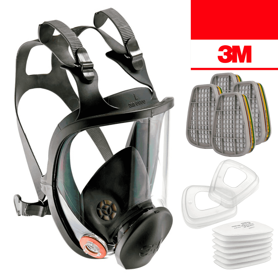 Máscara de Proteção 3M Completa Reutilizável 6800 + Filtro Gás e Vapores Orgânicos, Amoníaco e Gás Ácido 6059 ABEK1 + Pré Filtro de Partículas 5935 P3 R + Retentor 501