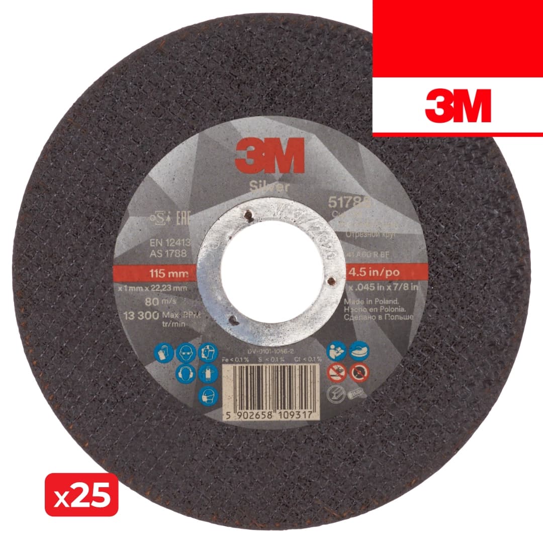 Disco Corte 3M 51785 T41 Silver p/ Inox 115MMx1MM - 25UNI