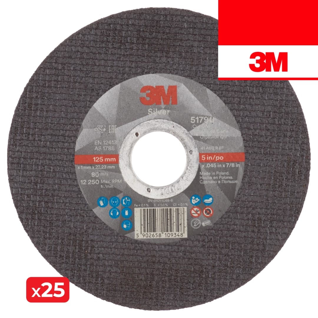 Disco Corte 3M 51790 T41 Silver p/ Inox 125MMx1MM - 25UNI