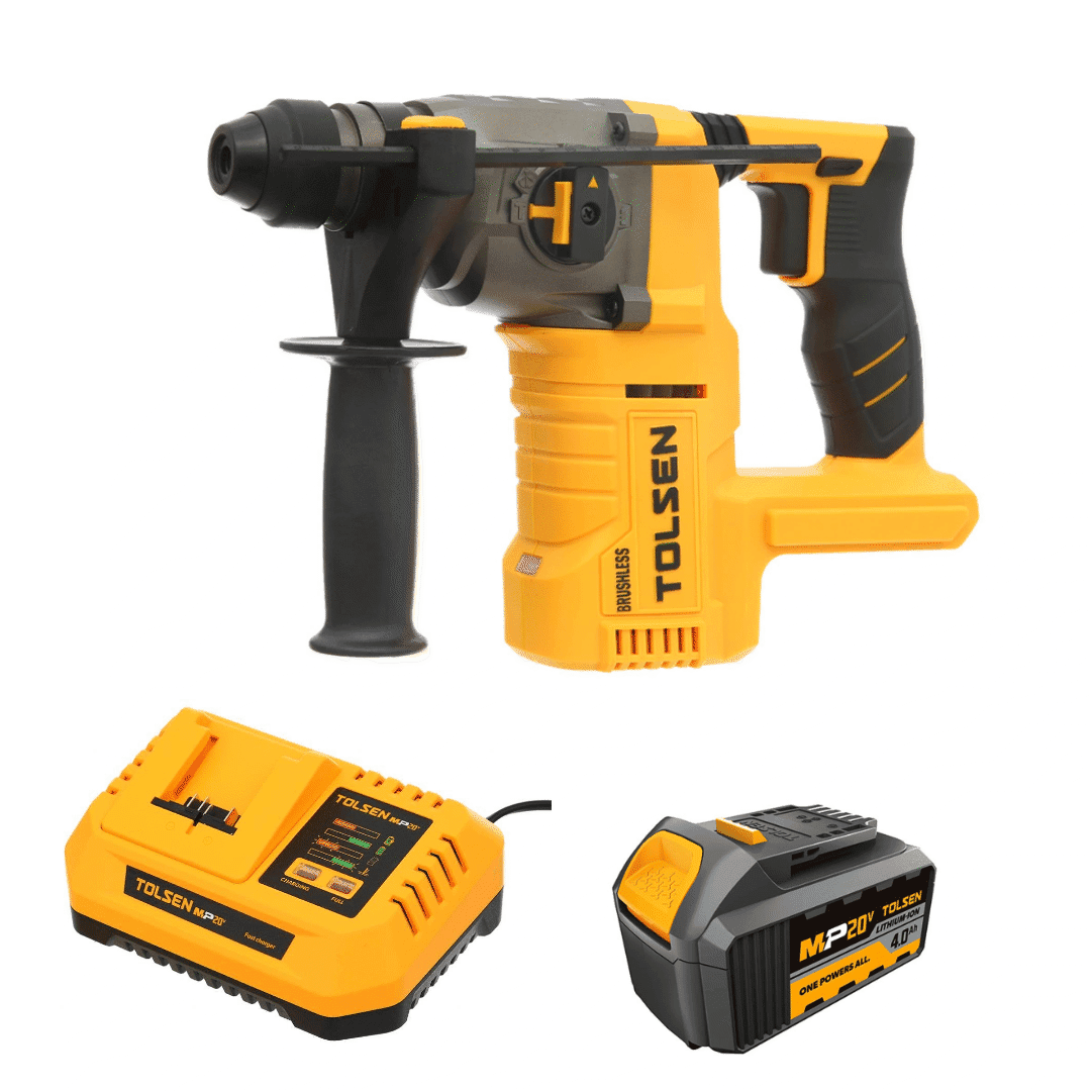 Martelo Perfurador Tolsen Industrial 20V + Bateria 20V 4.0Ah + Carregador