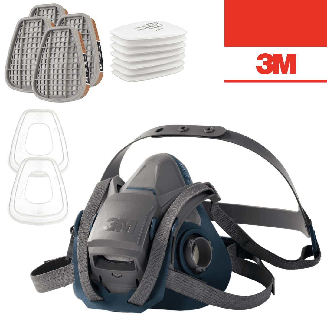 Máscara de Proteção 3M Semi Facial Reutilizável 6500QL + Filtro Gás e Vapores Orgânicos 6051 A1 + Pré Filtro Partículas 5911 + Retentor 501