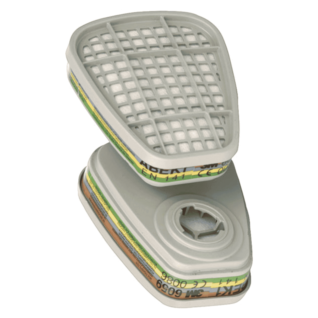 Máscara de Proteção 3M Semi Facial Reutilizável 6500QL + Filtro Gás e Vapores Orgânicos, Amoníaco e Gás Ácido 6059 ABEK1 + Pré Filtro de Partículas 5935 P3 R + Retentor 501