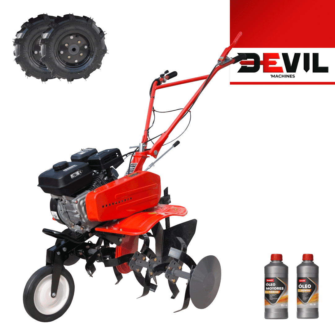 Motoenxada a Gasolina SG610B Devil'Machines c/ Transmissão Correia 7HP + Óleo 15W40 p/ Motor 4T 1LT + Óleo 80W90 t/ Valvolina 2LT