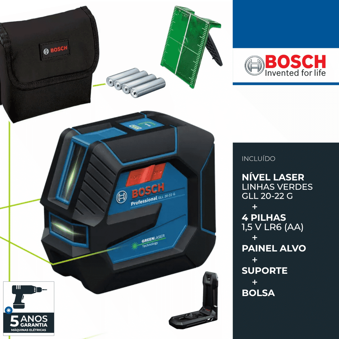 Nível Laser Bosch Profissional GLL 20-22 G + Suporte LB10 + Bolsa (0601065600)